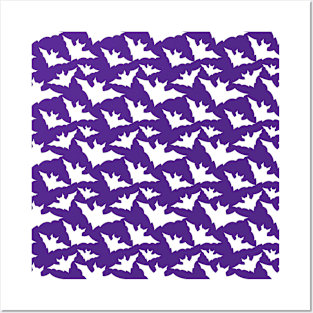 Halloween white bats purple cool spooky silhouette pattern Posters and Art